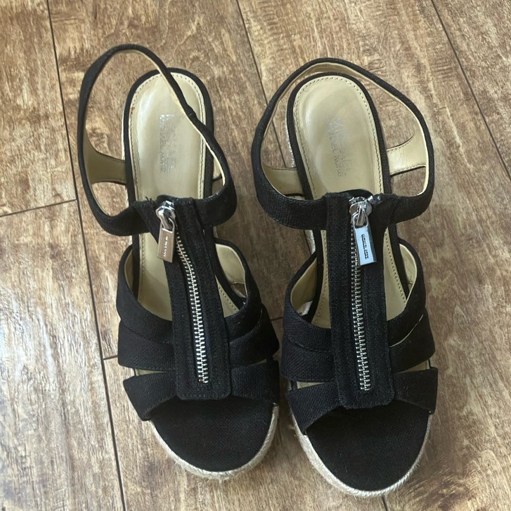 Michael Kors Berkley canvas wedge sandals Black Size:7.5